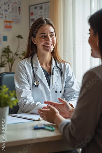 Wallpaper Mural Female doctor discussing diagnosis with patient in medical office – healthcare consultation, professional checkup, stethoscope, clinical support, treatment, wellness, hospital, and care Torontodigital.ca