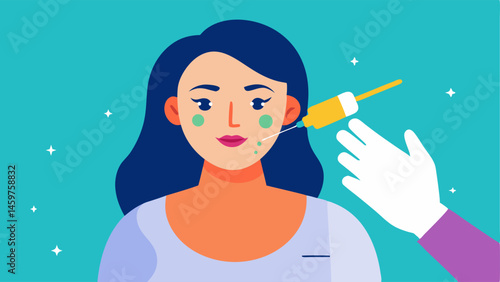 Facial Injection Create a depiction of a skincare professional performing a treatment involving exosome injections to stimulate collagen and elastin production in facial skin.