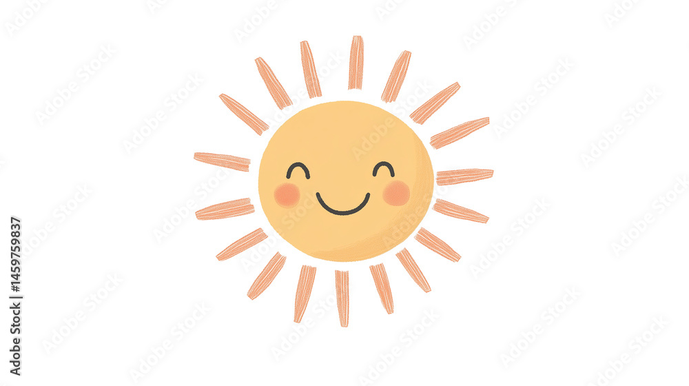 Cute Smiling Sun Illustration with Soft Pastel Rays Cute Smiling Sun Illustration with Soft Pastel Rays