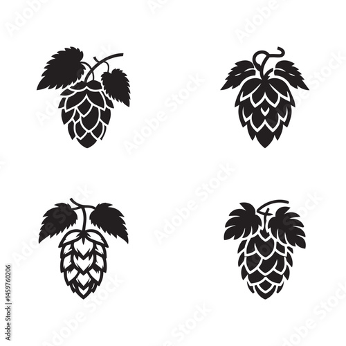 Silhouettes of hop fruit vector on a white background. 