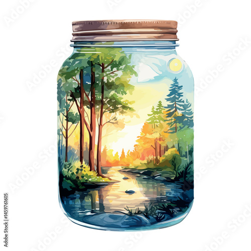 Three transparent glass jars, one with green olives, another with green leaves, and a third containing green olives and herbs, are isolated objects