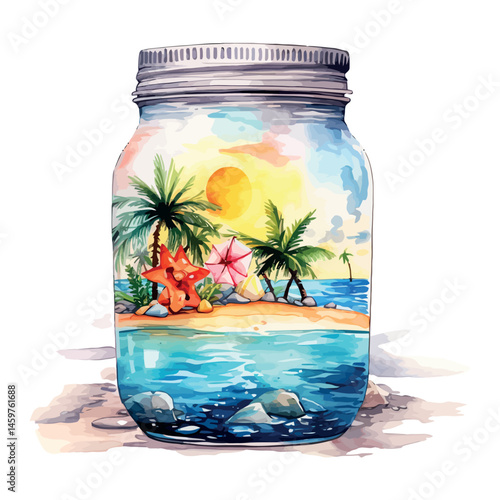 A transparent glass jar contains preserved food and another glass jar holds a mix of blue and black olives, isolated objects for the kitchen