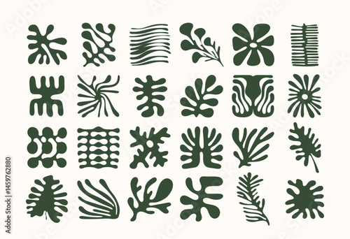 Abstract organic shapes set. Hand-drawn, rounded, root-like blobs. Flat, minimal, nature-inspired design. 
