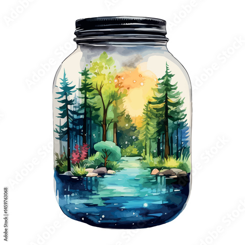 A transparent glass jar contains preserved food and another glass jar holds a mix of blue and black olives, isolated objects for the kitchen
