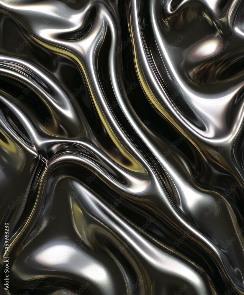 Textured black surface with shiny waves and curves