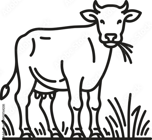 Cow black silhouette line art vector illustration isolated on a white background