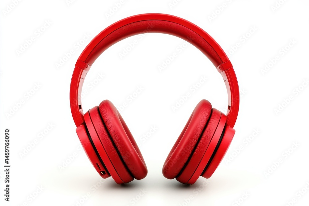 Bright red wireless headphones positioned against a plain white background showcasing modern design and style Bright red wireless headphones positioned against a plain white background showcasing modern design and style