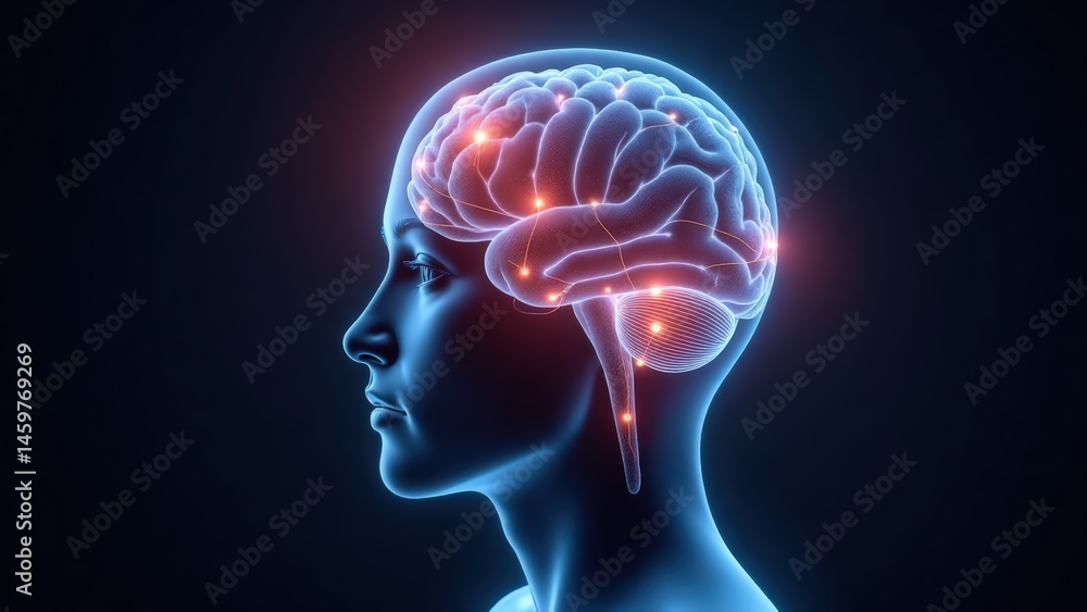 Obraz premium Brain Activity Illustration: Neural Connections, Cognitive Function, and Mental Health Concept