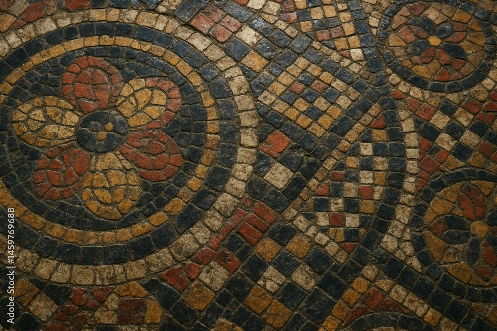 Obraz premium AI-generated Intricate mosaic floor design with geometric and floral patterns in earthy tones.