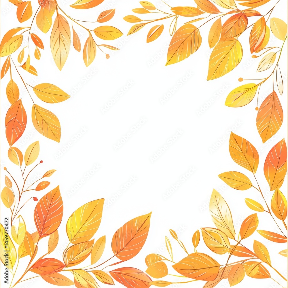 A modern golden floral leaf wreath forming a square border.