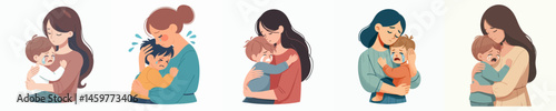 mother hugging sad child style vector flat design