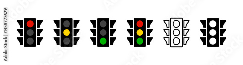 Traffic light,  signal icons set. Stoplight semaphore signal sign. Street road traffic control. Vector icons.