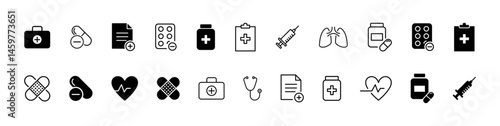 Medicine, healthcare icons set. Pharmaceutical antibiotic icons.Vector icons