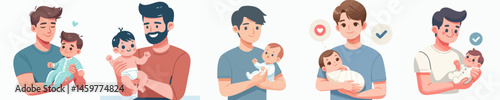 happy father holding baby child vector flat design style