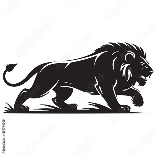 A aggresive lion running pose Vector Black silhouettes. with white background