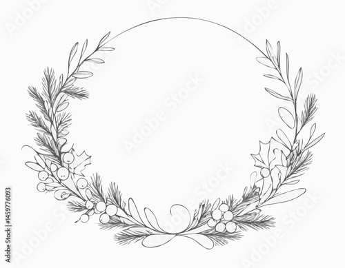 Elegant_Line_Art_Christmas_Wreath_with_Holly_Berri