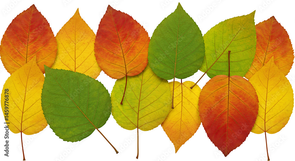 Obraz premium colorful autumn maple leaves frame rainbow colored autumn leaves isolated transparent PNG