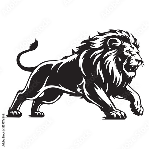 A aggresive lion running pose Vector Black silhouettes. with white background