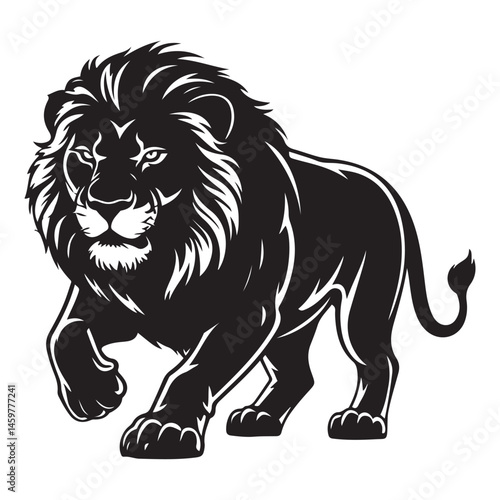 A aggresive lion running pose Vector Black silhouettes. with white background
