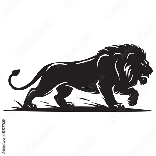 A aggresive lion running pose Vector Black silhouettes. with white background
