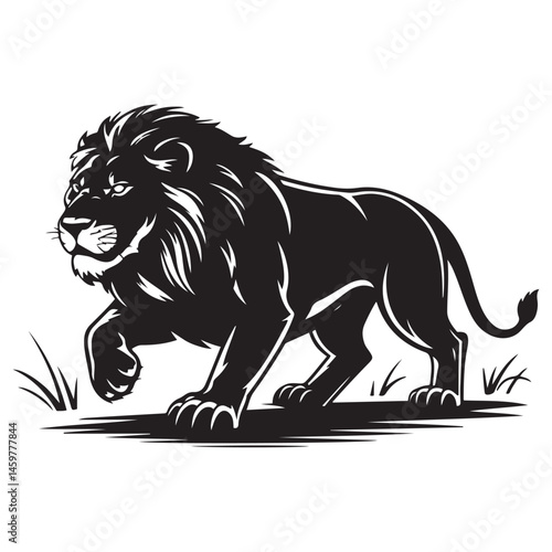 A aggresive lion running pose Vector Black silhouettes. with white background