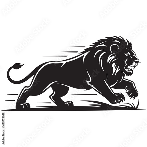A aggresive lion running pose Vector Black silhouettes. with white background
