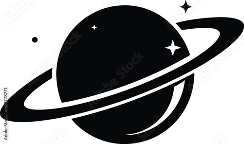 Saturn Silhouette, Planet Saturn with planetary ring vector, cosmos and planet black silhouette