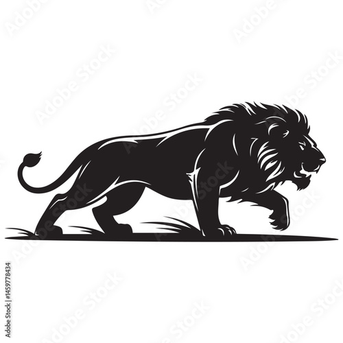 A aggresive lion running pose Vector Black silhouettes. with white background