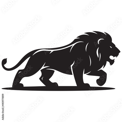 A aggresive lion running pose Vector Black silhouettes. with white background