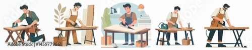 male carpenter cutting board vector flat design style