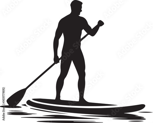 Stand Up Paddleboarding Silhouette Of Man Paddling In Water Sport Activity
