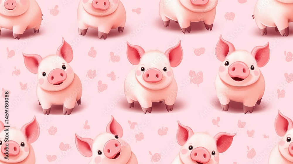 Adorable pig seamless pattern with cartoon pigs in various poses and expressions, fun, pattern, nursery Adorable pig seamless pattern with cartoon pigs in various poses and expressions, fun, pattern, nursery