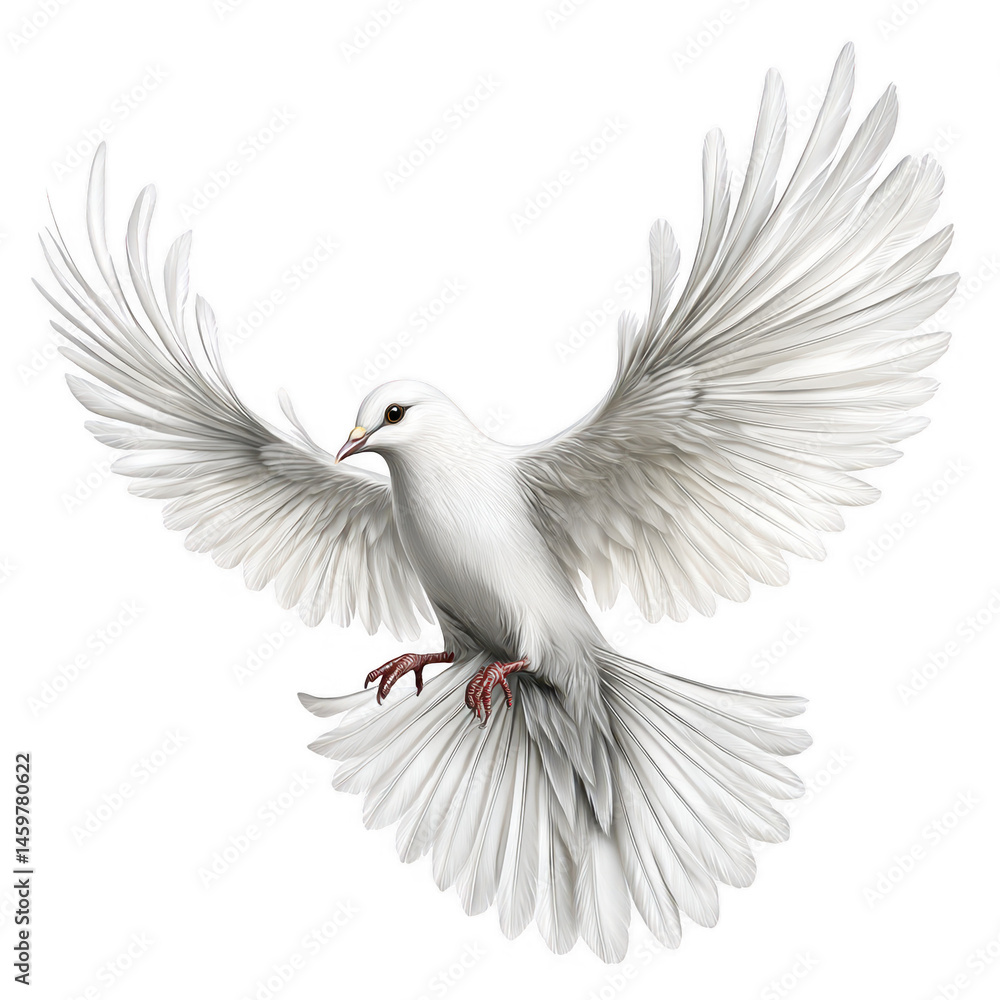 Obraz premium A beautiful white gracefully soars through the air with outstretched wings.