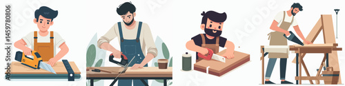 male carpenter cutting board vector flat design style
