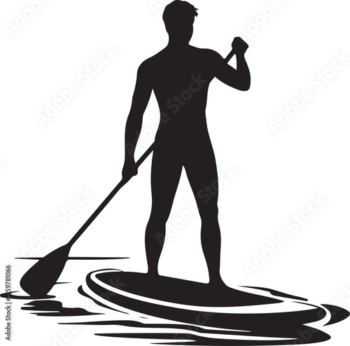Silhouette Illustration Of A Man Paddleboarding On Water Sports And Recreation