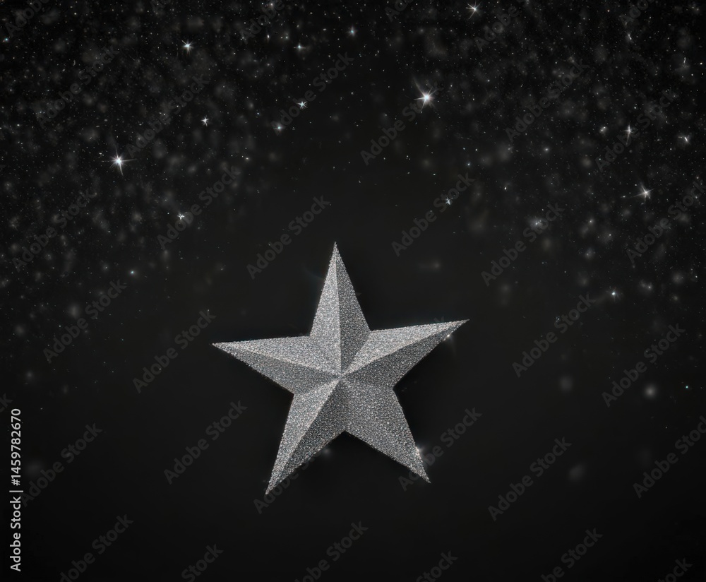 Fototapeta premium Silver glitter star pattern on black background Twinkling festive effect , christmas, design