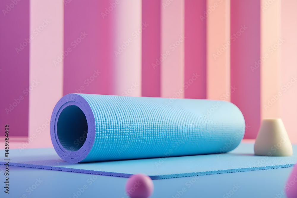 Obraz premium Yoga mat in bright pastel colors placed on textured surface indoors in a serene atmosphere