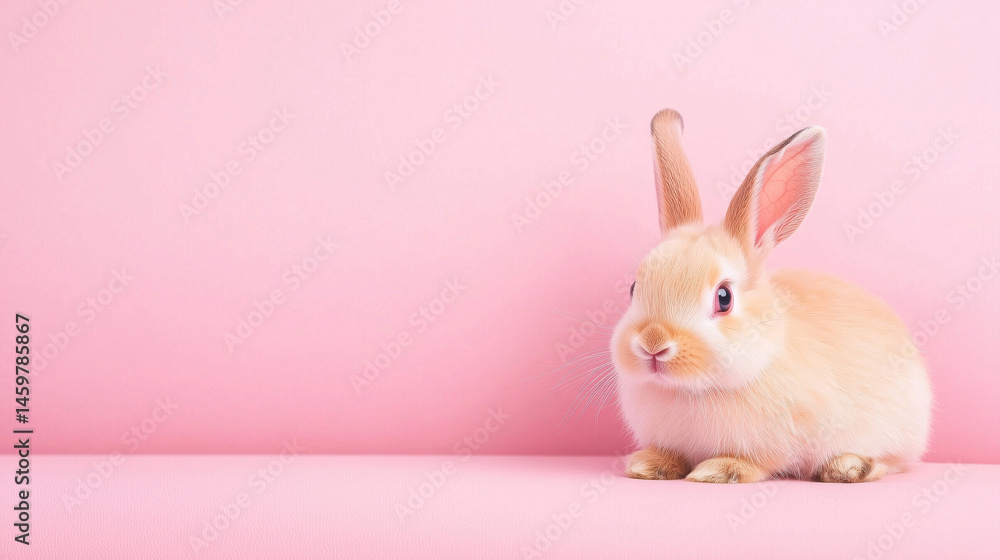 Fototapeta premium Cute rabbit sitting on pastel background, showcasing its adorable features and playful expression