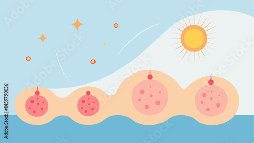 Healthy Skin Cell Transformation A visualization of skin cells transforming from dull to radiant due to the influence of nano particles possibly incorporating sparkles or glow