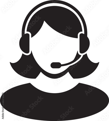 Customer Service Agent Vector Icon Wearing Headset Minimalistic Design Concept