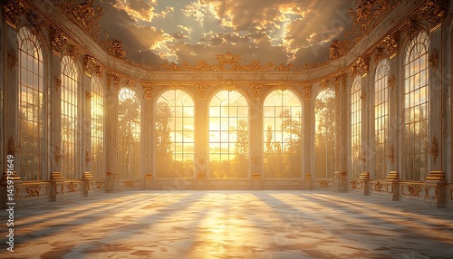 Sunlit grand hall with arched windows (1)
