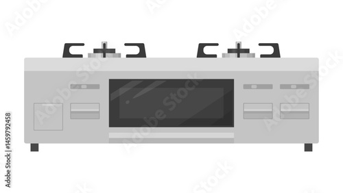 真横から見たガスコンロのイラスト_押す