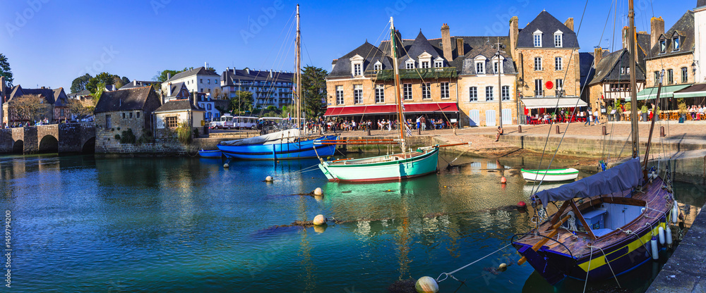 France travel, Brittany most beautiful french places and villages. Picturesque old port Saint-Goustan and Auray traditional village.