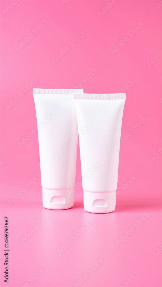 Two sleek white plastic containers with lids, positioned side by side, rest against a vibrant pink background, creating a fresh and modern aesthetic. Two sleek white plastic containers with lids, positioned side by side, rest against a vibrant pink background, creating a fresh and modern aesthetic.