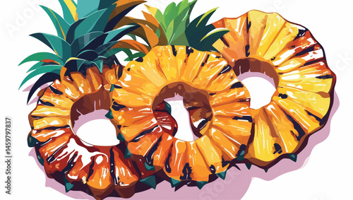 Grilled pineapple ring vector illustration in tropical summer style