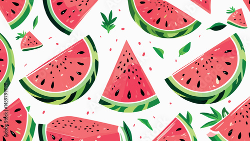Vector illustration of juicy watermelon slices in flat summer style