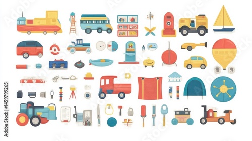 Isolated set of many toys illustration illustration , no logos, no brands