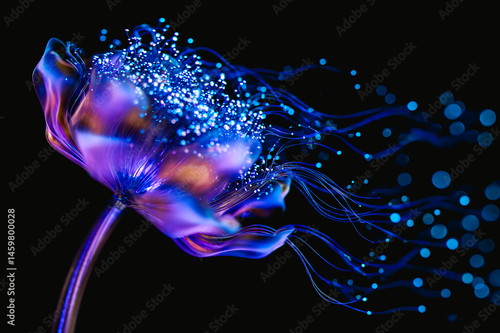 Fleur lumineuse sur fond noir