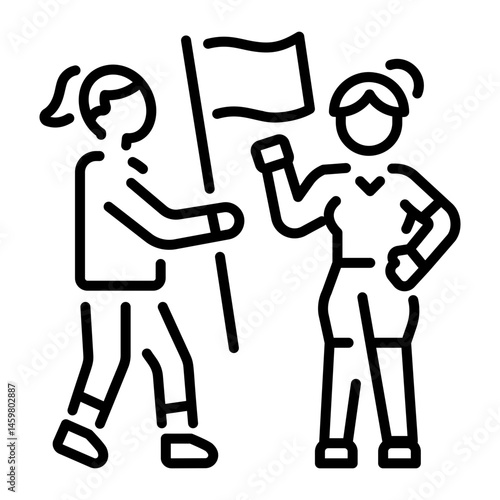Raising flag characters icon in linear style 