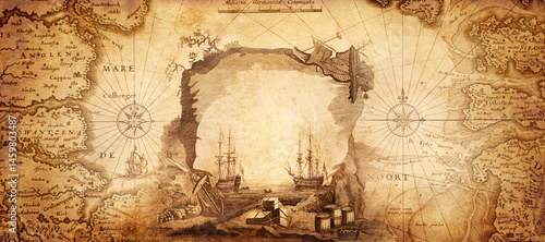 Quadro su tela Old map collage background